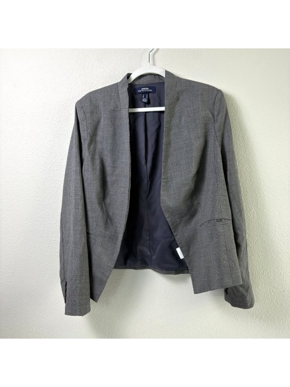 Lands End Outfitters Blazer Womens 14 Gray 100% Wool Open Front Office Career